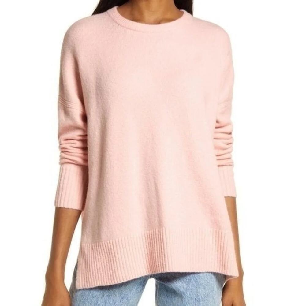 Treasure & Bond Cozy Crew Neck Sweater Ribbed Trim MEDIUM Pink Silver New